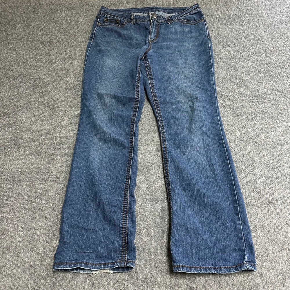 St. John's Bay Jeans Womens Size 12 Blue Bootcut Embroidered Studded Stretch